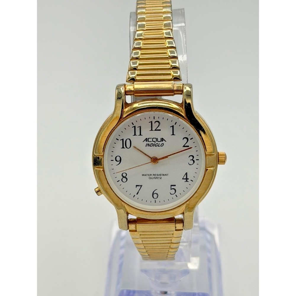 Timex Acqua Indiglo Gold Tone Watch Quartz Stretch Band Women's Runs